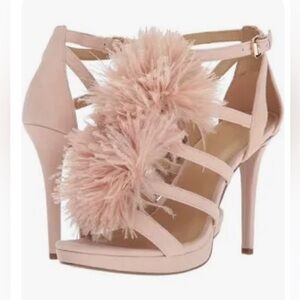 Michael Kors Fara Sandal Heels - Pink with Pom Pom Fluffy Details